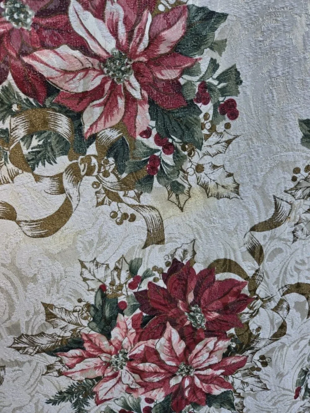 Poinsettia Rectangular Tablecloth & Runner Holiday Damask Spots